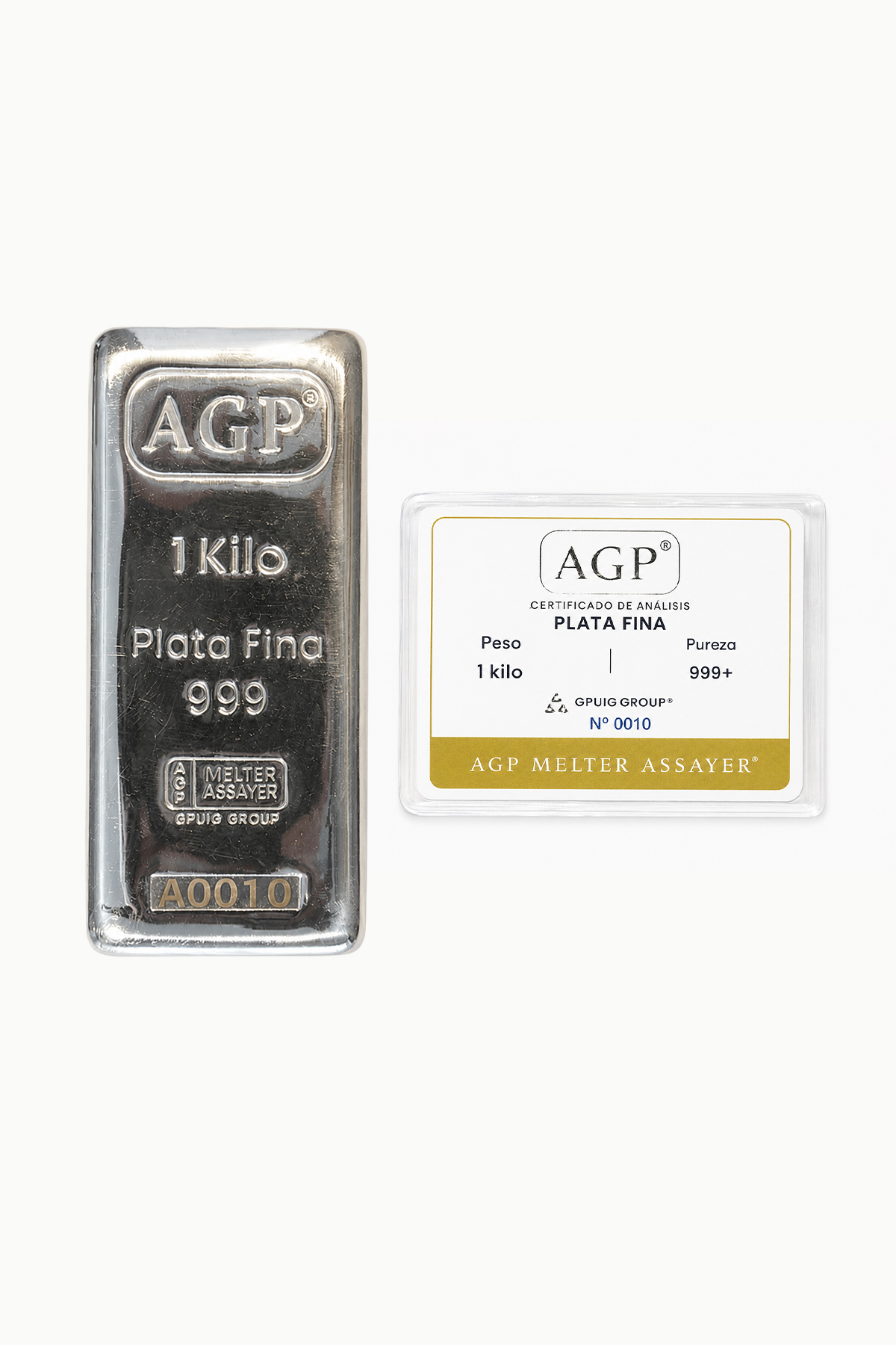 Lingote AGP Plata 1kg - frente con certificado